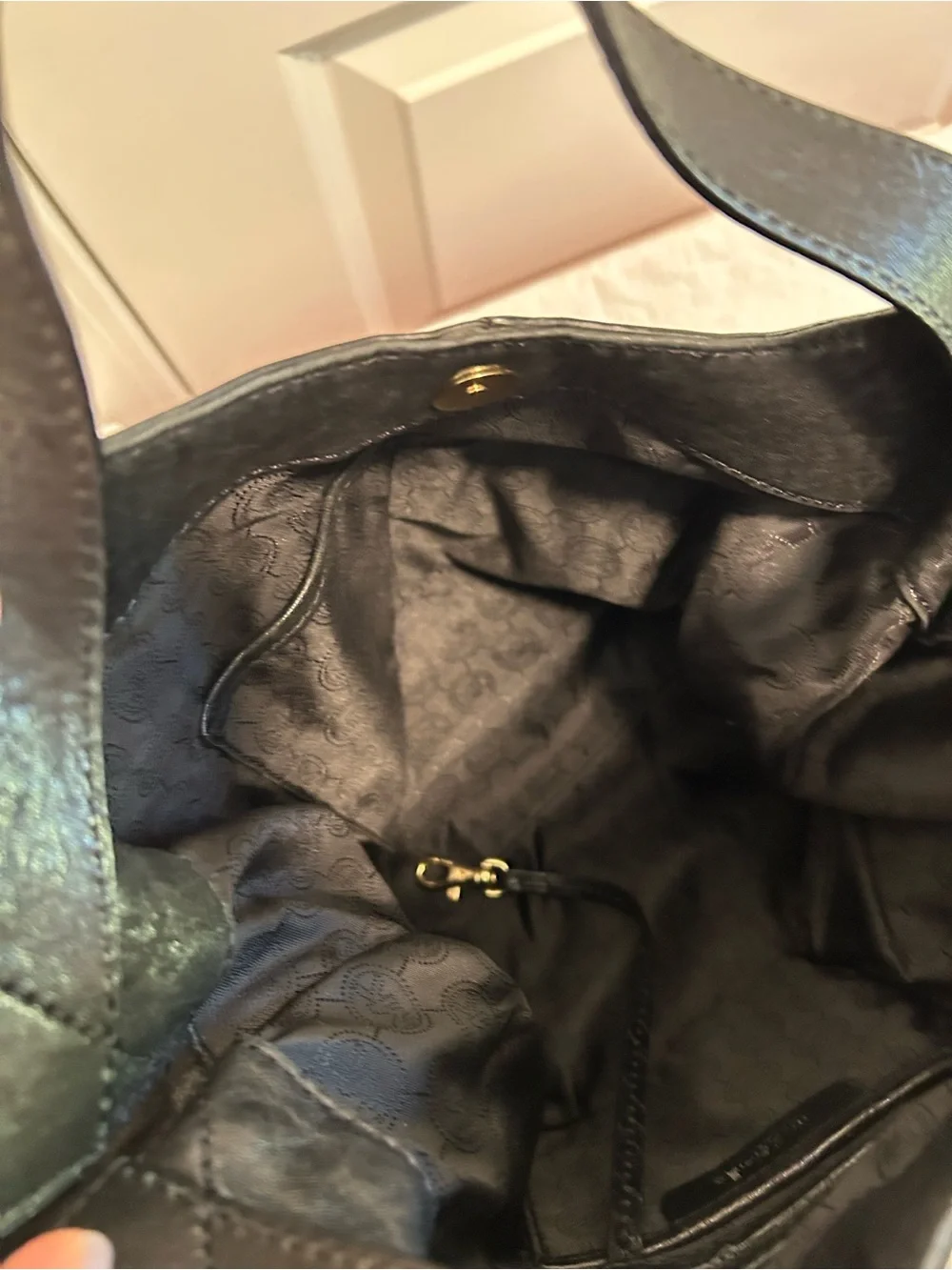 Michael Kors Black Leather Shoulder Bag with Gold Hardware